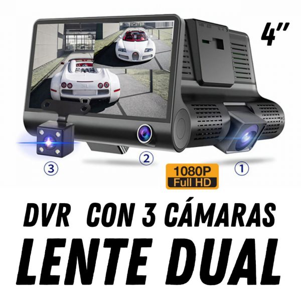 DVR para coche, 3 cámaras Full 1080P, cámara DVR de lente para pantalla LCD de 4,0 pulgadas con vista trasera de 170 grados - PROTEC Panama - Distribuidor de Papel Ahumado